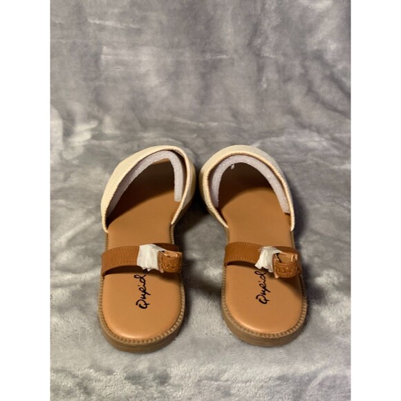 Qupid Sandals Women's 10 Cream Beige Open Toe Slingback Flat Desmond Vacation - Picture 7 of 11
